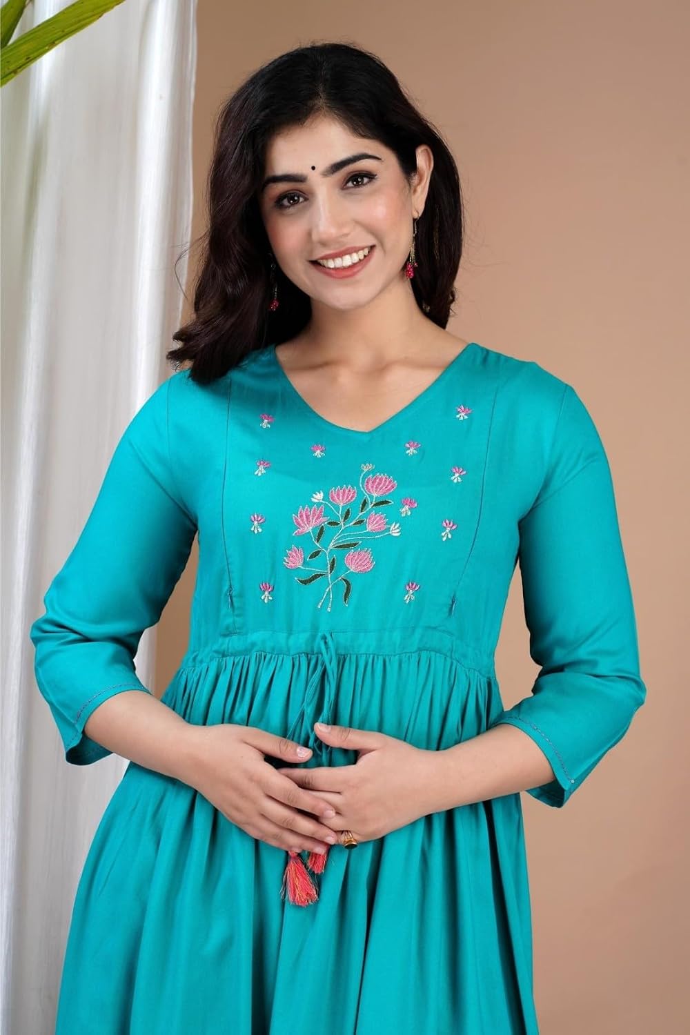 Women's Maternity Dress Rayon Anarkali Kurti Nursing Clothes Breastfeeding Pregnancy Dresses