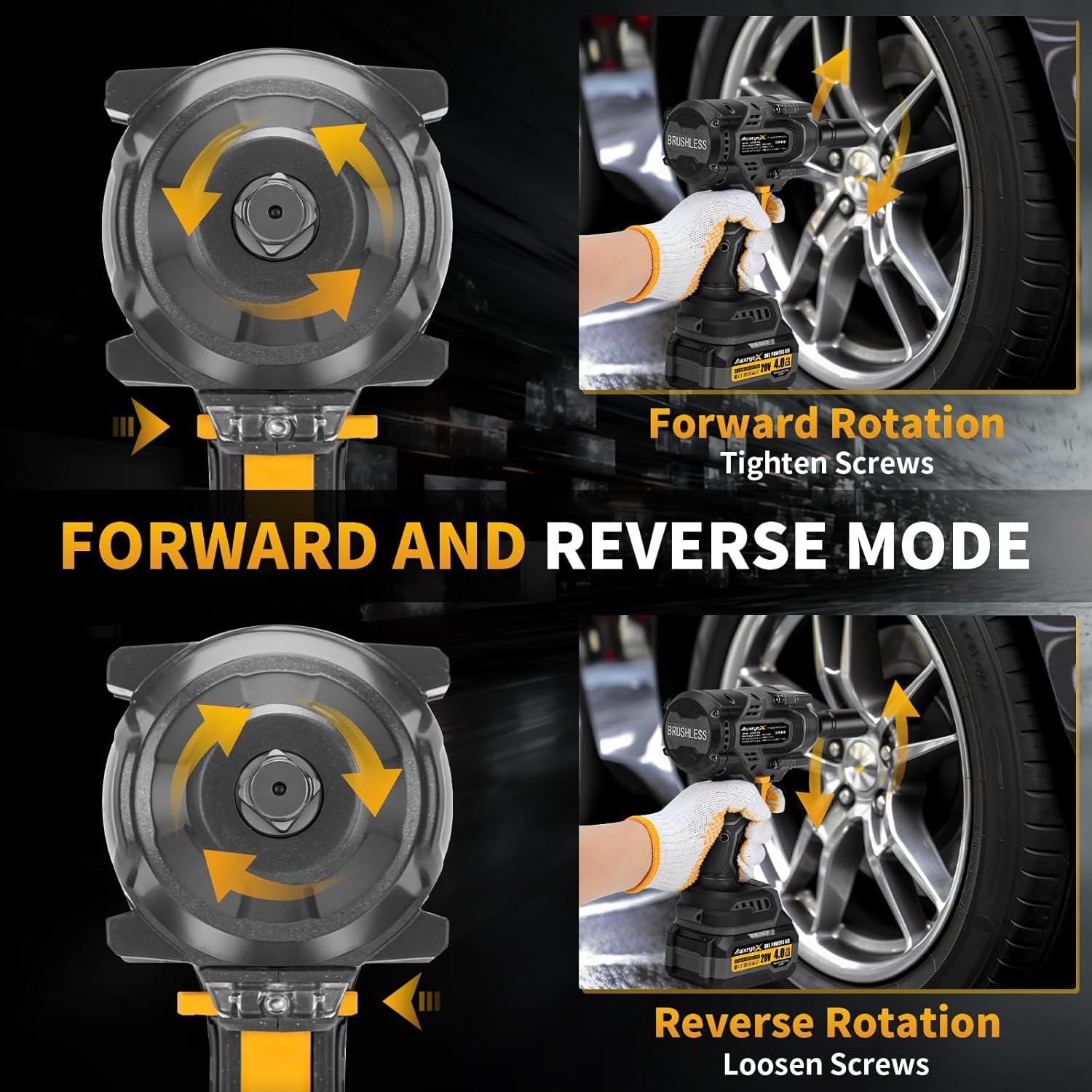 AwxryoX 1700Nm Impact Wrench, 20V 1254Ft-lbs Brushless Impact Gun with 2x4.0Ah Battery, 1/2" High Torque Pistola De Impacto with 6 Socket, Electric Impact Llave Driver for Truck/Mower/Car/Industrial