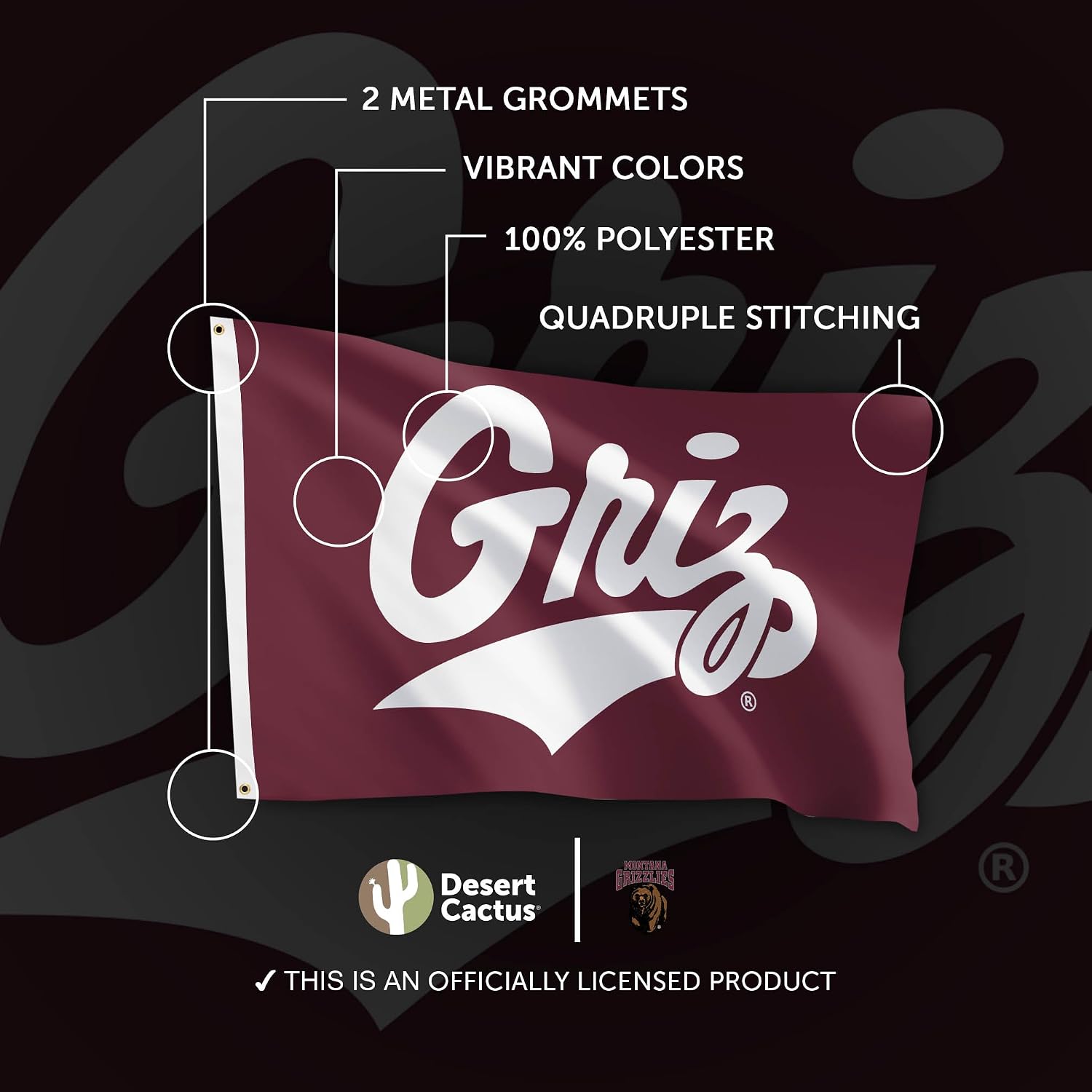 Desert Cactus University of Montana UM Flag - 3 x 5 Feet Grizzlies Banner, Indoor/Outdoor Durable Fabric, 100% Polyester Design (Style 2a)