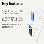 Amazon Basics Foldable 4-Wing Metal Clothes Drying Rack, 61x23.6x49.6 inches, White