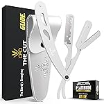The Cut- Factory- Straight Razor with 20 Pack Platinum Treet Single Blade Razors for Men- Professional Barber Straight Edge Razor for Close Shaving 100 Percent Stainless Steel, White
