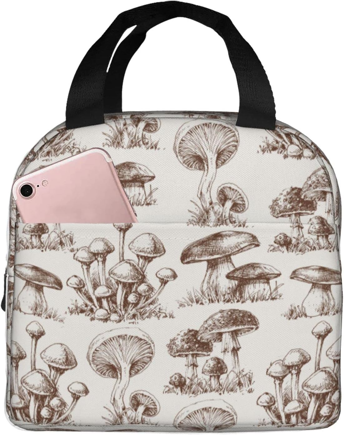 VOOHDDY Vintage Mushroom Insulated Lunch Bag For Women Men Reusable Lunch Box Container Waterproof Portable Cooler Thermal Tote Bag For Work Office Picnic Beach Travel - Image 3