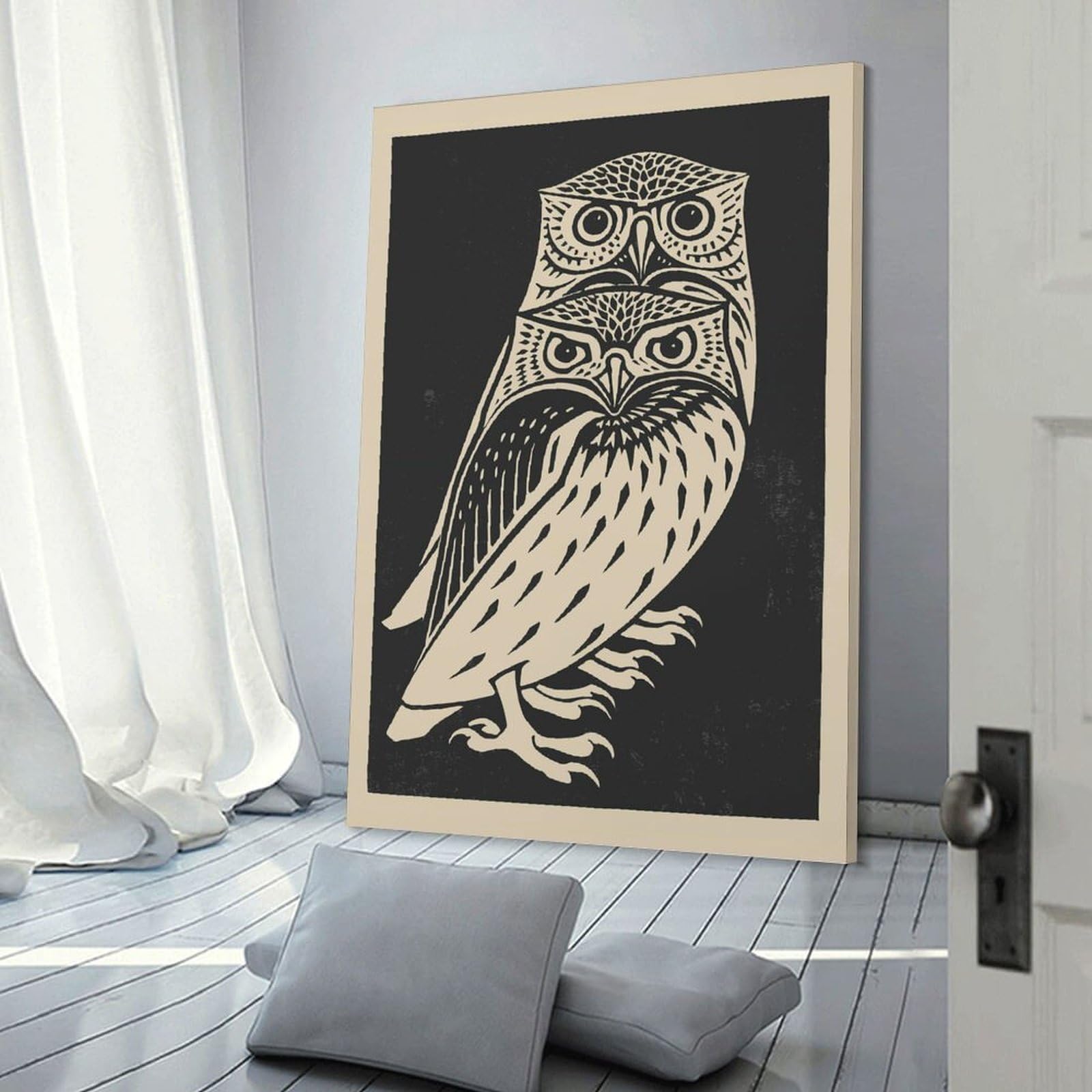 Junmoney Room Decor Wall Art Vintage Owls, 24x36inch(60x90cm), for Home Lounge, Bedroom Or Reading Nook, Eye Catching Artwork for Blank Walls