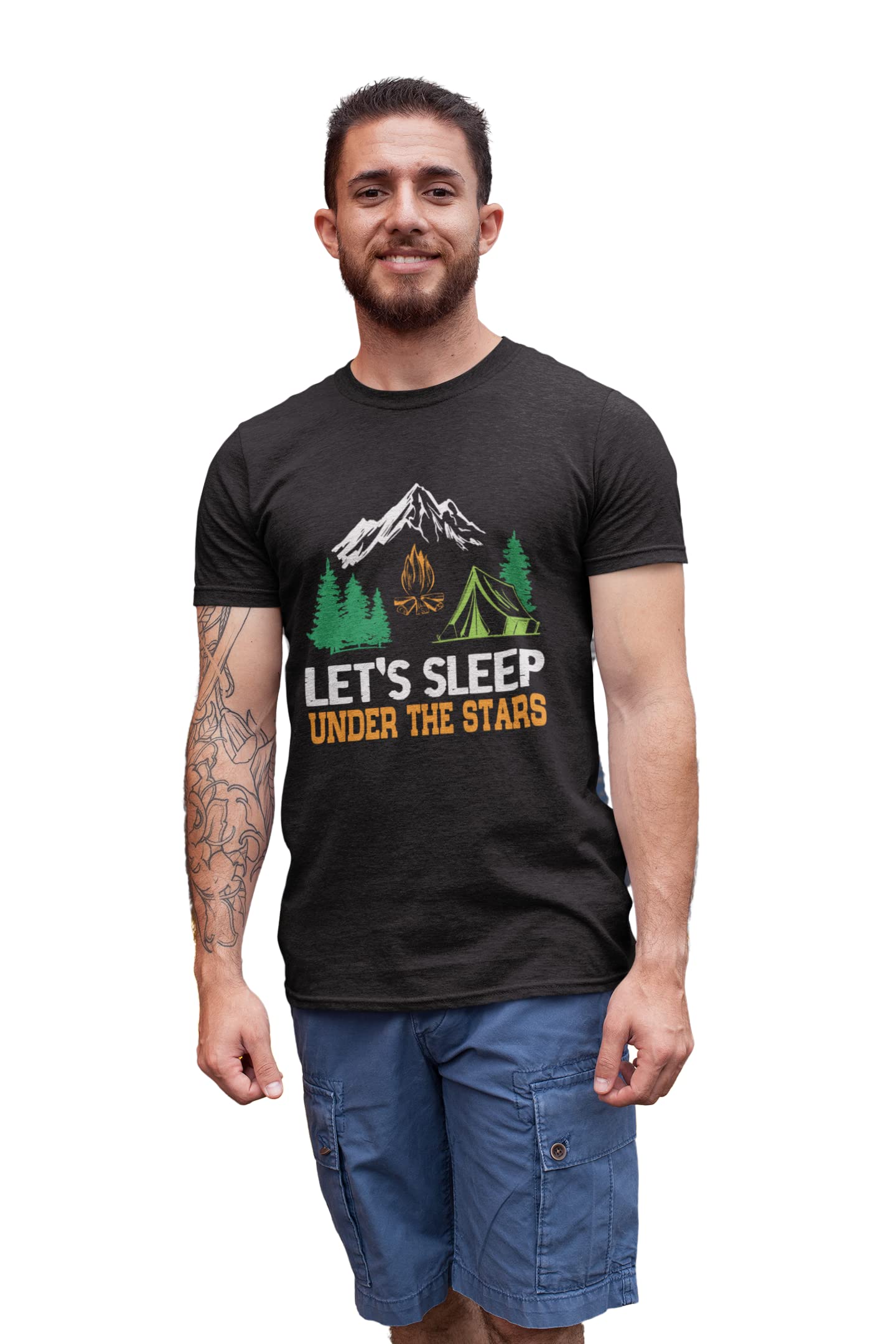 Jugaadu Style Lets Sleep Under The Stars- Printed t-Shirts - Clothes for Travelers and Riders -for Mens - Suitable for All Kinds of Adventurous Journey- Best Gifting Item for Friends and Family.