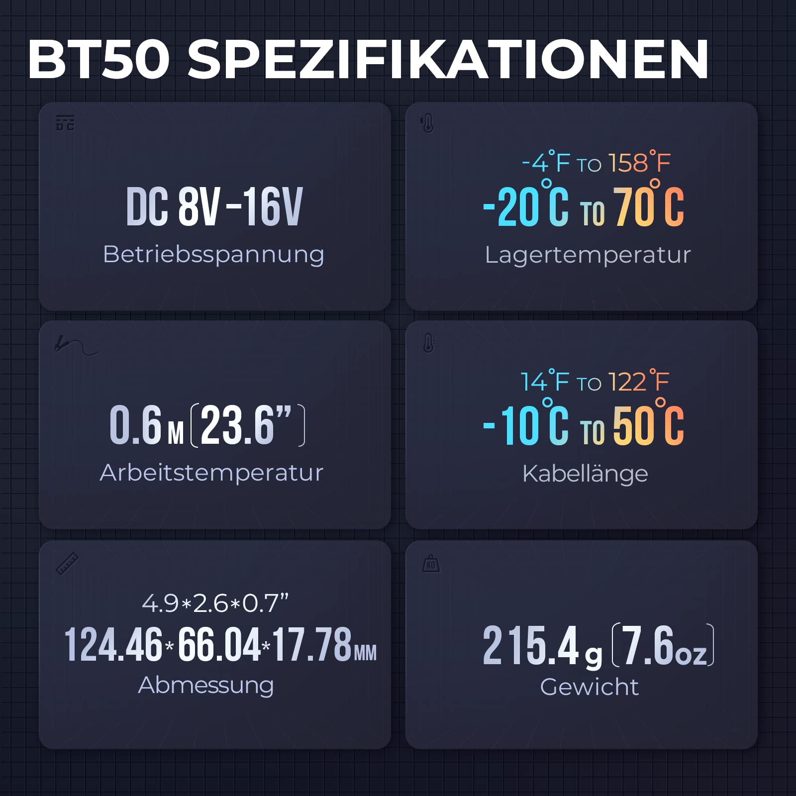 TOPDON BT50 Testeur de batterie, 12V testeur de batterie de voiture 100-2000 CCA vérification de la santé de la batterie test de démarrage charge, analyseur d'alternateur de batterie de test, noir