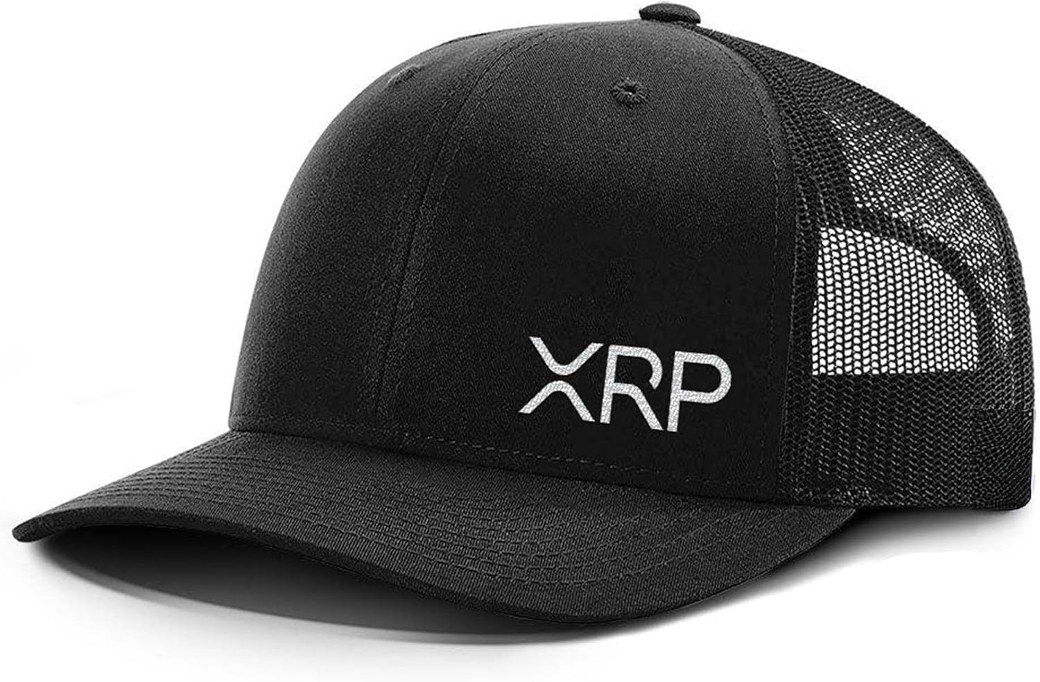 BustedTees Ripple XRP Back Mesh Hat Cryptocurrency Snapback Back Mesh Hat Lower Left Crypto Currency Baseball Cap