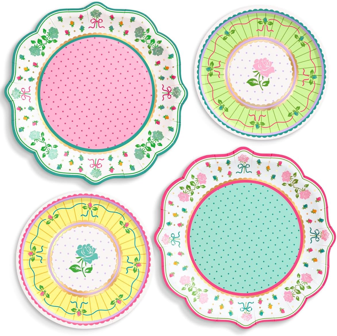 xo, Fetti Tea Party Plates - 32pk, 16 9" + 16 7" | Garden Party, Birthday Decorations, Pastel Pink Teal Yellow, Easter Spring Brunch, Mothers Day, Floral