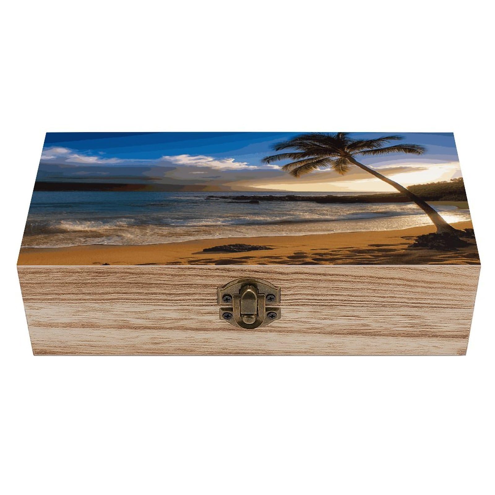 Btcowzrv Style Hawaii Beach Wooden Storage Box, Keepsake Box With Hinged And Retro Lock, Wood Jewelry Organizer For Photos & Mementos And Home Decor