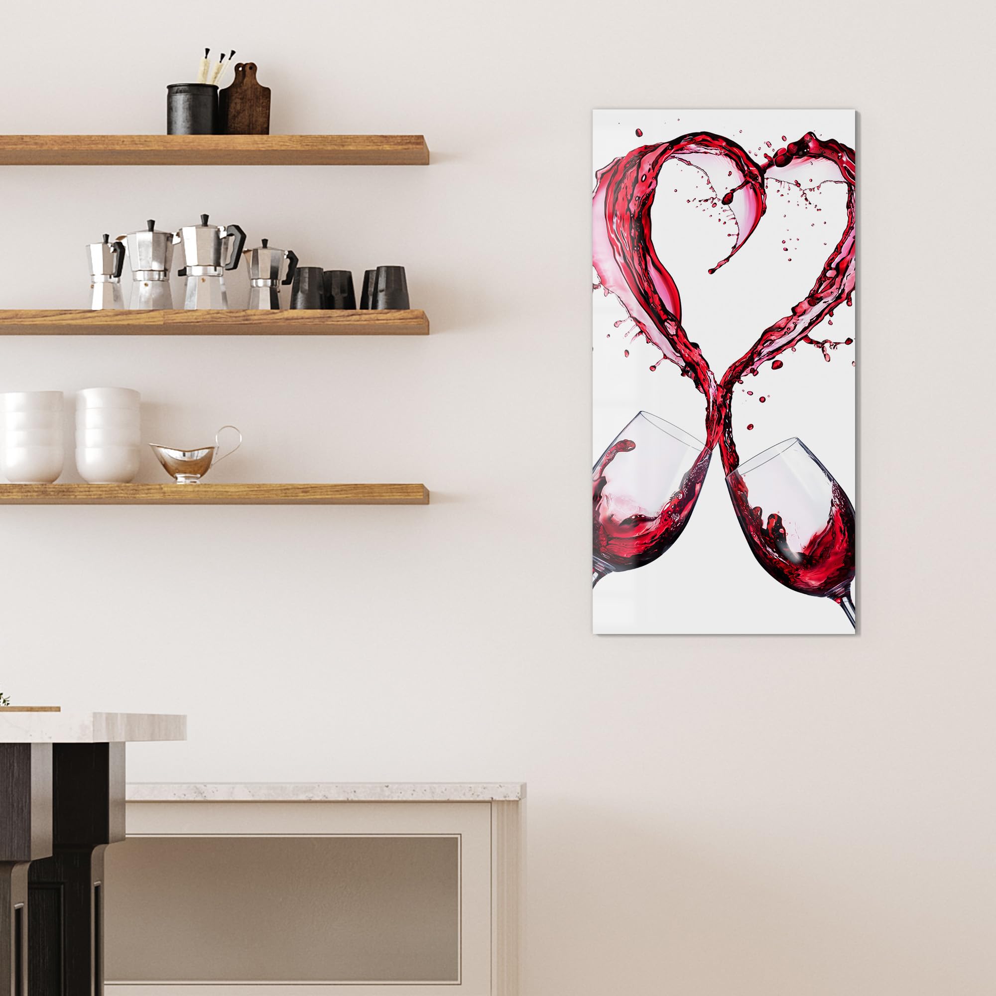 DEQORI Glas-Magnettafel | 50x100 cm groß | Motiv Weinherz beim Anstoßen | Memo-Board aus Glas | Magnetboard inkl. Magnete, Stift & Tuch für Küche & Büro | Tafel magnetisch & beschreibbar