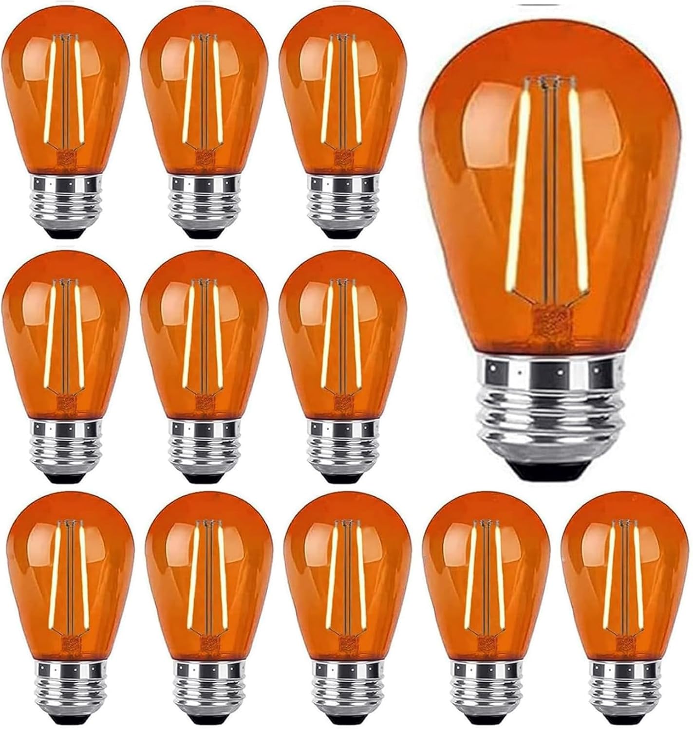 Sxminer 2W S14 LED Bulbs Orange Halloween LED Replacement Bulb Plastic Shatterproof Outdoor LED String Lights E26 Base Edison Bulb Decorative Bulb for Home Patio Christmas Wedding Party Decor,15 Pack