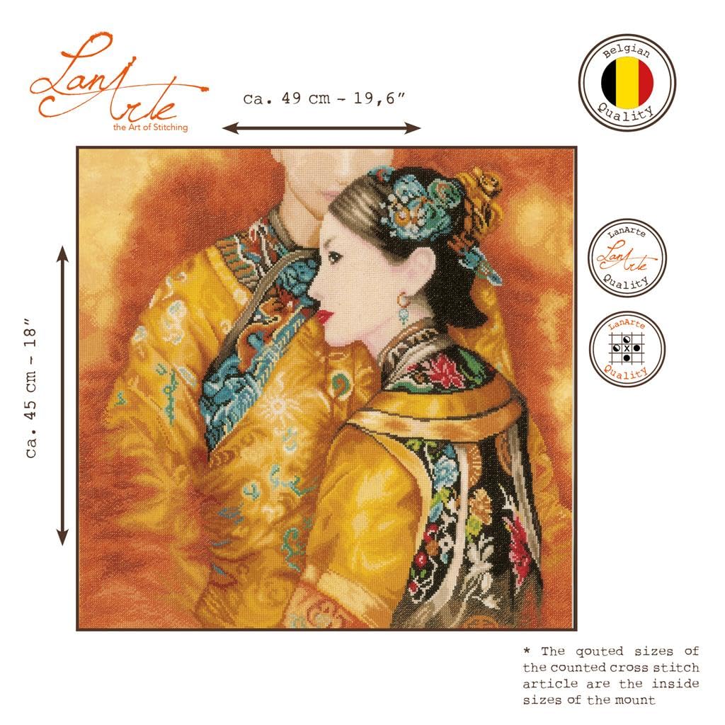 Lanarte Kit Punto Croce Contato COPPIA ORIENTALE Decorativi Per Pareti ca. 49 x 45 cm Set Fai Da Te Creativo Adulti Ricamo Casa Decor Arte Da Parete Kit Per Hobby Cross Stitch