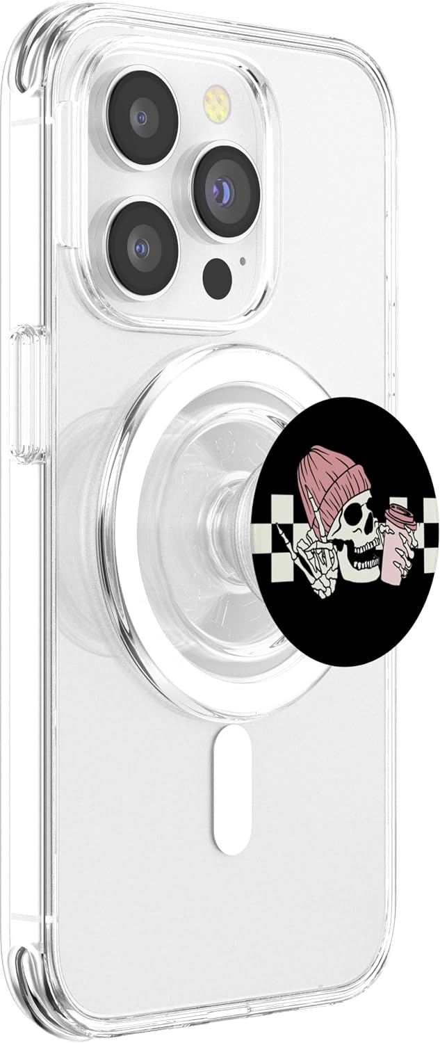 Skeleton Peace Sign Coffee Checkerboard PopSockets PopGrip for MagSafe