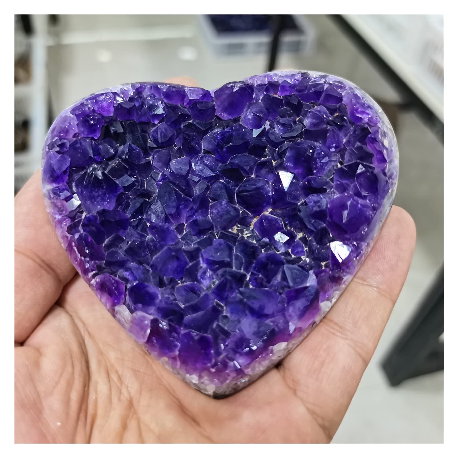 Lleno de Textura Espécimen de Cristal de racimo de Cuarzo con Forma de corazón Amoroso de geoda de Amatista Natural (Size : 190-260g)