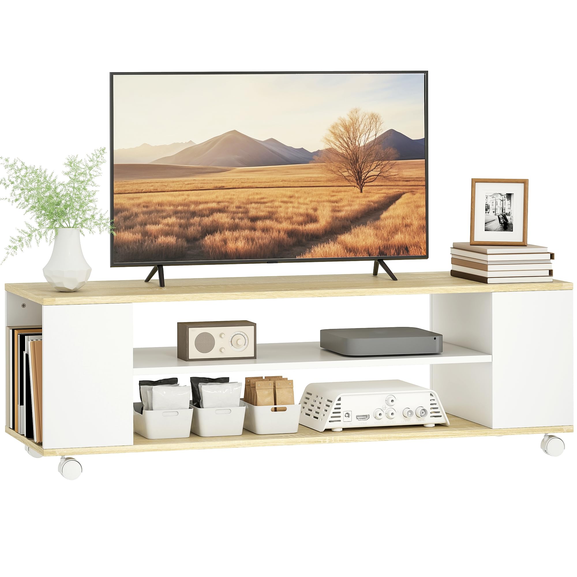 Hzuaneri Meuble TV avec 4 tiroirs, Banc TV pour Téléviseurs
