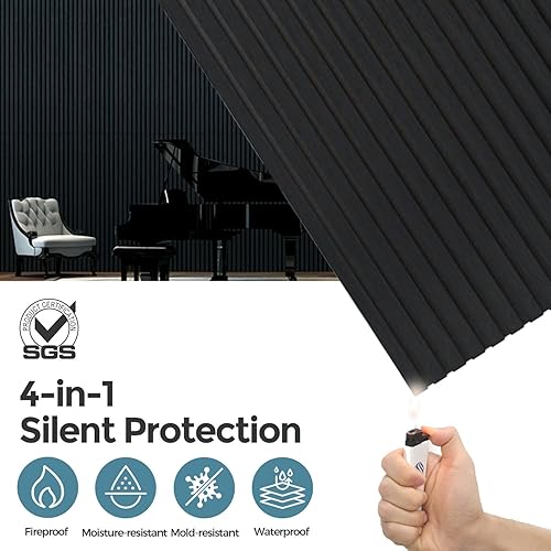 Miniatura 6 de AKUMAX Paneles de pared de madera, 2 paneles acústicos de listones insonorizados de madera para pared y techo, paneles de pared 3D de alta densidad