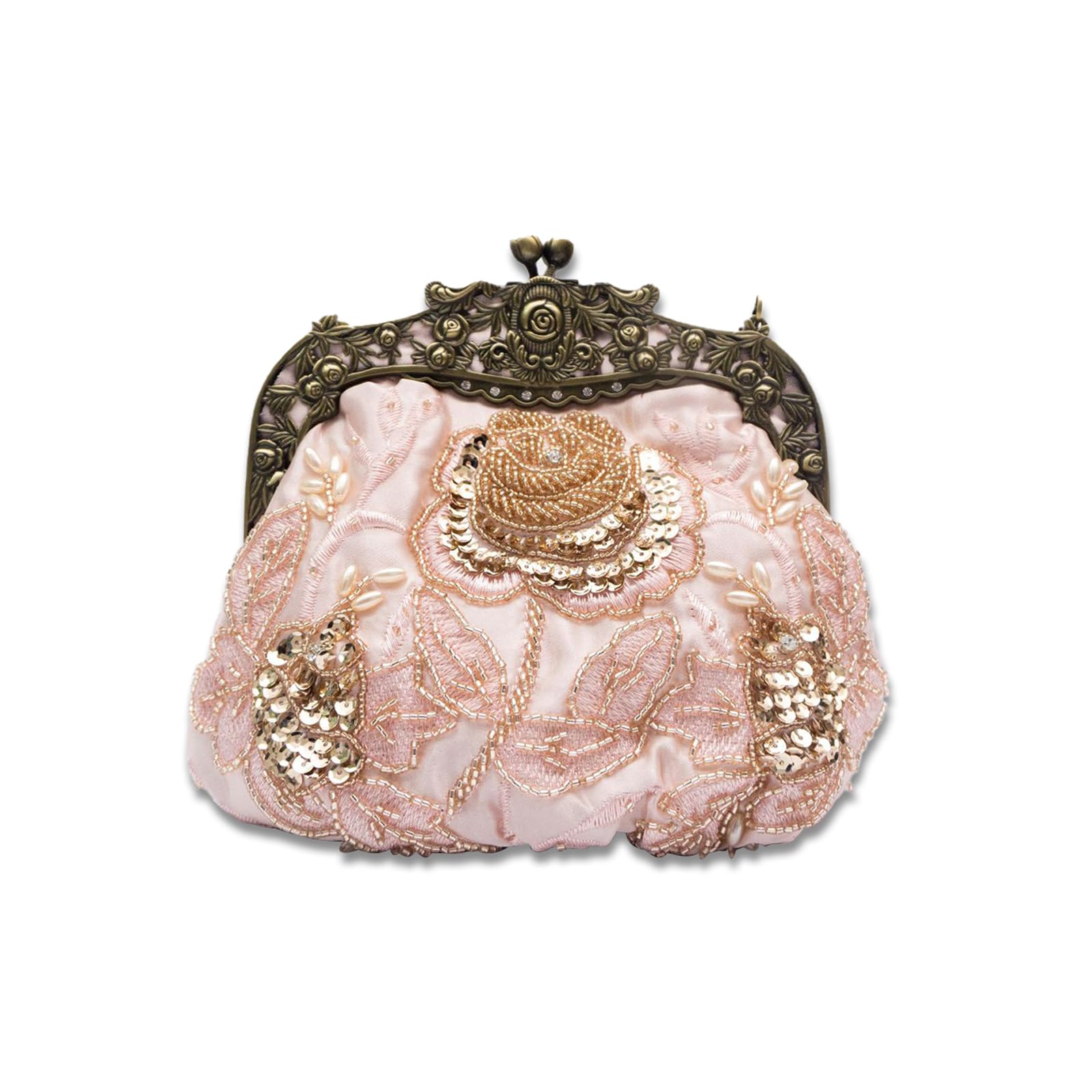 CORIOS Vintage 1920s Beaded Evening Bag Pearl Clutch Bag for Women Bridal Wedding Purse Sequin Rhinestone Handbag