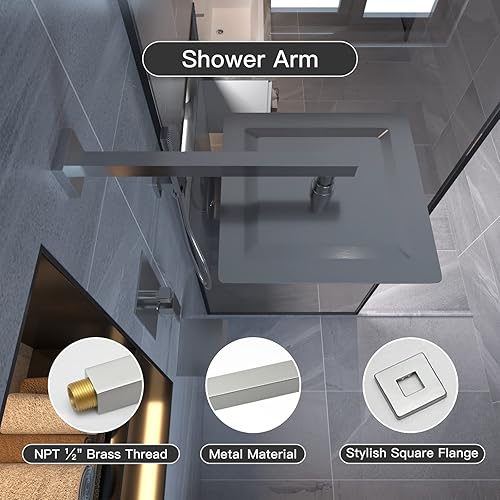 Miniatura 4 de BWE Sistema de ducha de 12 pulgadas, grifo de cascada de níquel cepillado completo con juego de boquilla, mezclador de lluvia cuadrado de lujo,