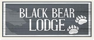Stupell Industries Black Bear Lodge Sign Rustic Animal Footprints, Designed by Kim Allen Wall Plaque, 7 x 17, Grey