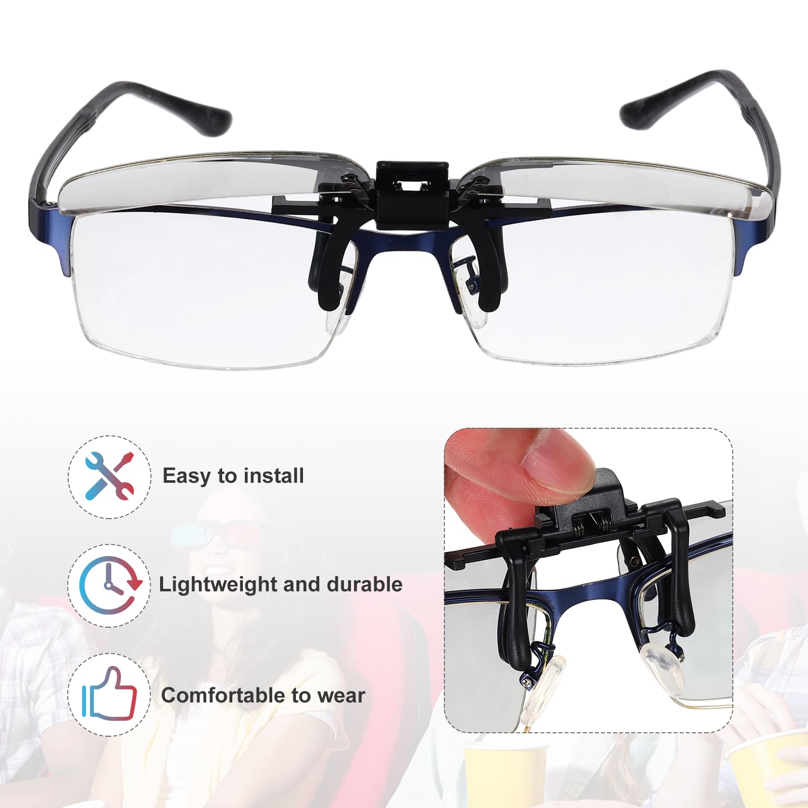 QUARKZMAN 2 Pezzi Occhiali 3D Clip-On Polarizzati, Occhiali 3D Passivi A Cornice Circolare Per Film Anaglifici Cinema Giochi TV Fotoproiettore