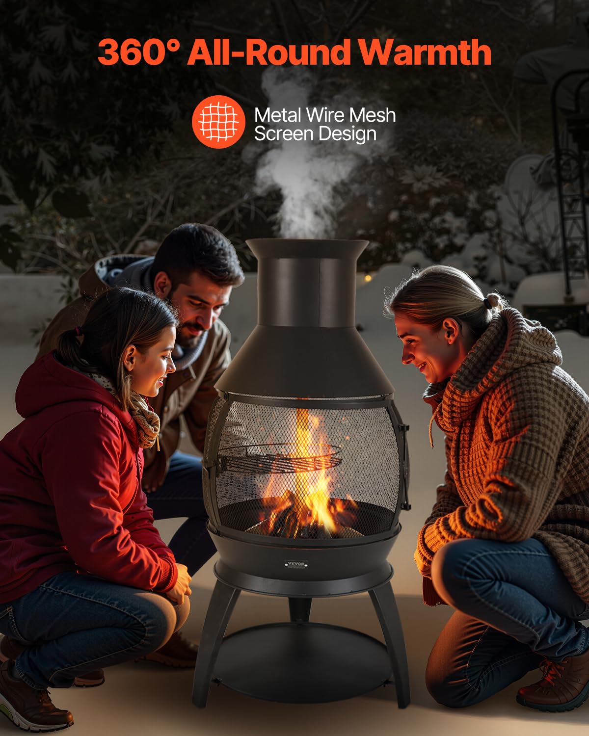 VEVOR Gartenkamin, φ500x1100mm Terrassenofen, Aztekenofen aus Eisen zum Grillen & Wärmen, Chimenea Feuerstelle mit Grillgitter, Kaminmantel & rostfreiem Kamindeckel, für Terrasse, Garten, Hinterhof