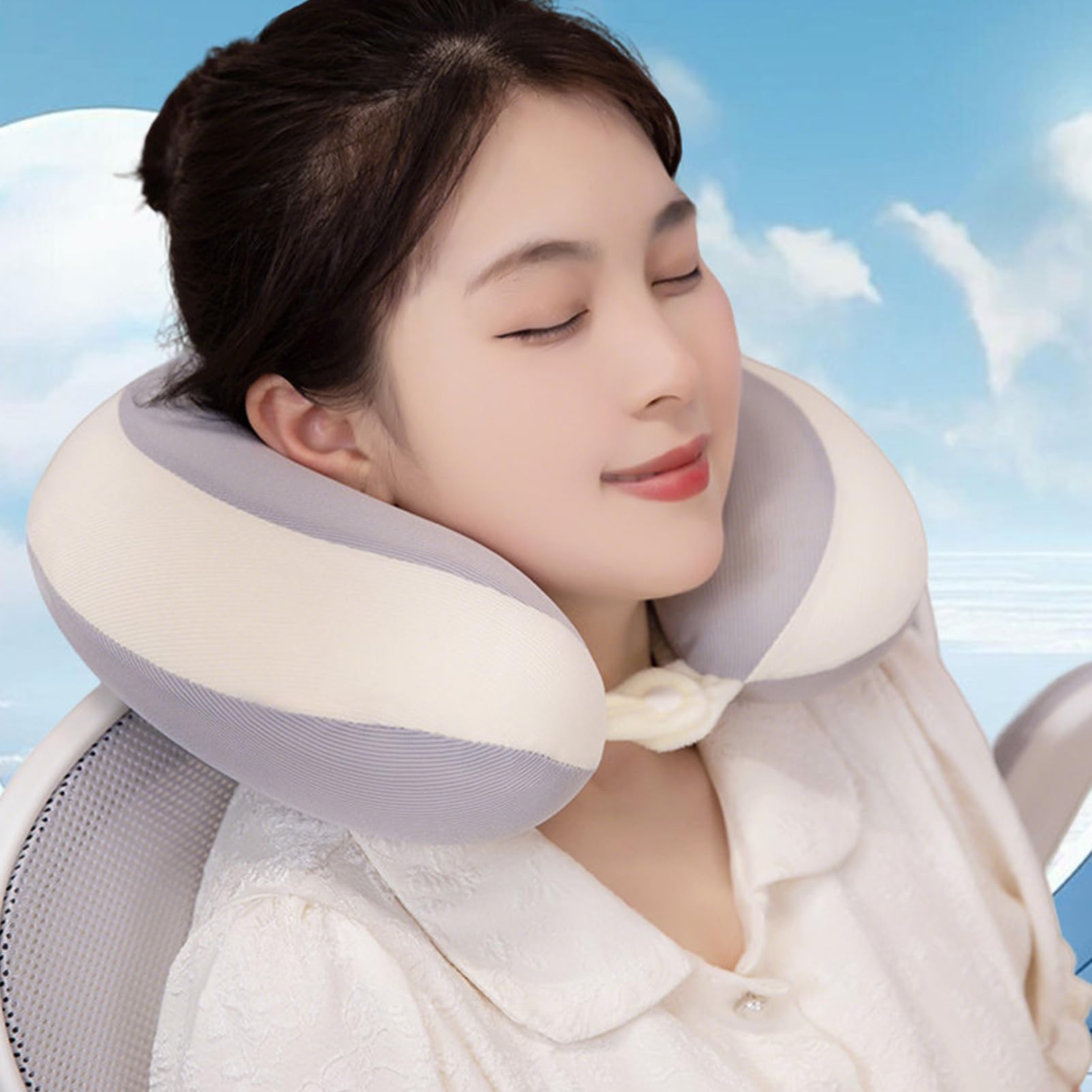 Cuscino Da Viaggio Cervicale Seta Ghiaccio Ergonomico Traspirante | Cuscino da viaggio a forma di U per aereo Campeggio, Affari, , Uomini, Donne, Adulti, Famiglia,