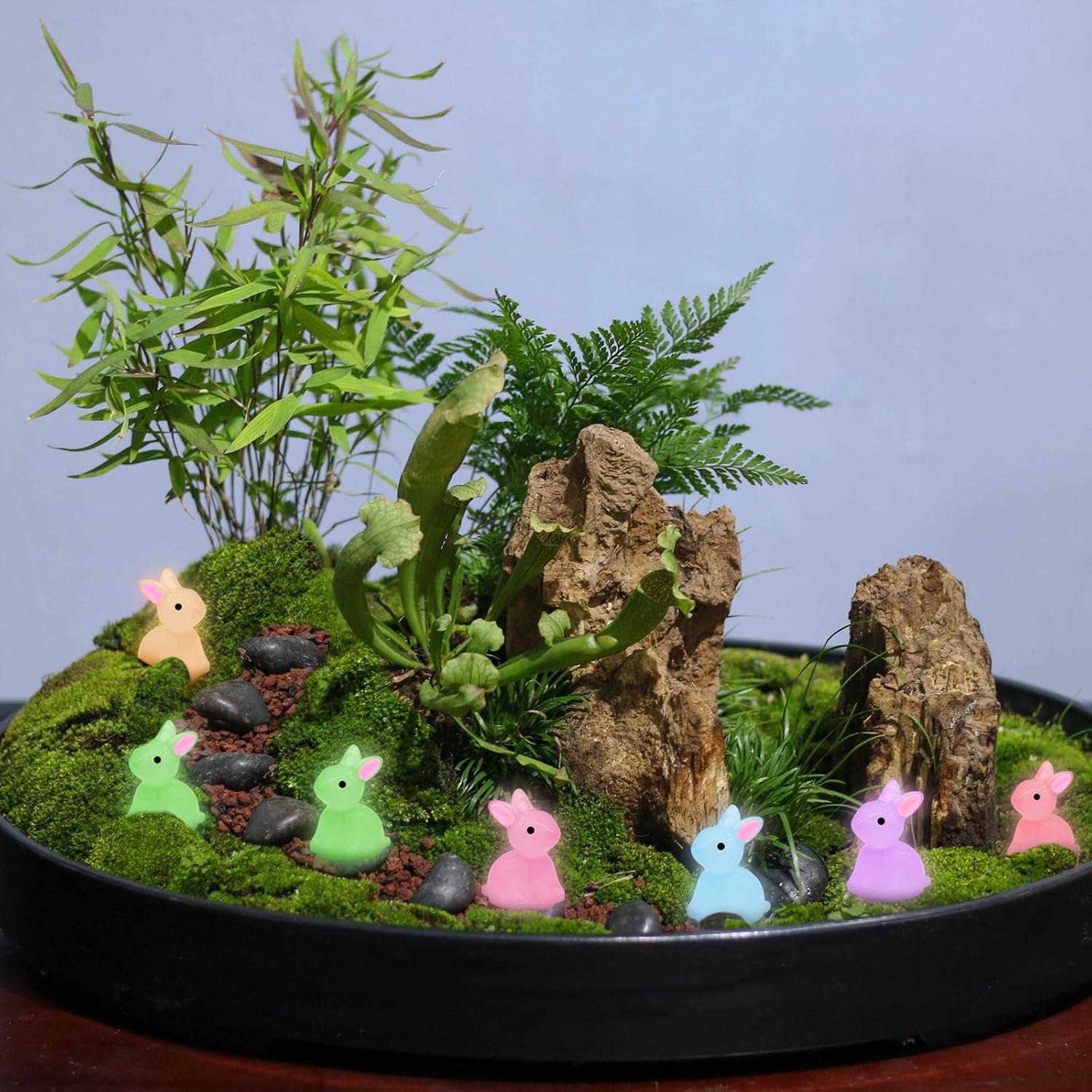 50Pcs Easter Luminous Mini Resin Bunnies, Tiny Rabbits Figures for Easter Egg Fillers, Mini Bunny Glow in The Dark, Tiny Rabbits for Party Supplies Fairy Garden Home Decor image 3