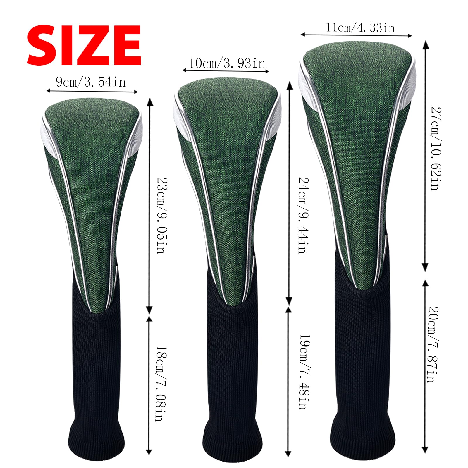 Andux Set di 3 coperture per mazze da golf in nylon, per mazze da golf, 460 cc, con collo lungo