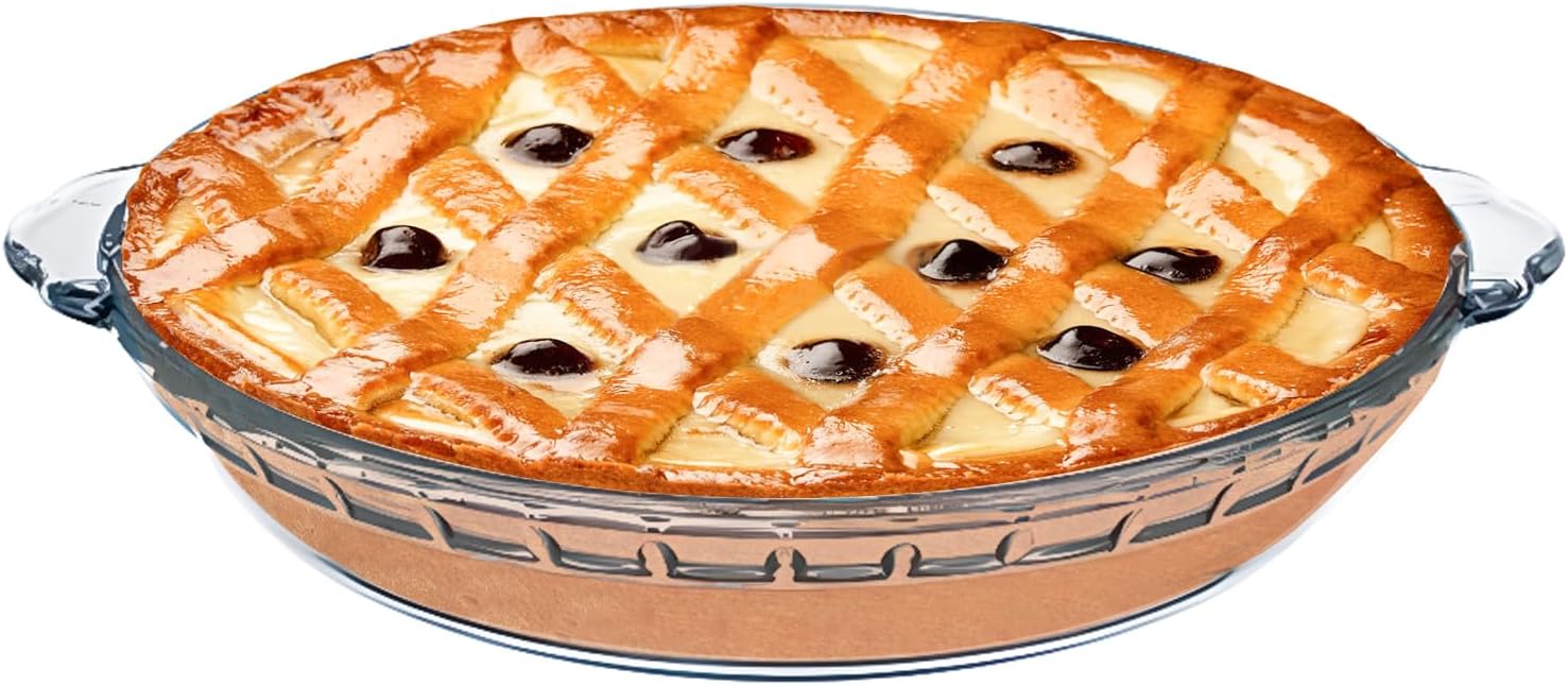 1 Pack Round Glass Pie Pans for Baking Round Baking Dishes with Handles for Apple Pie Pumpkin Pie Salads(Clear 9in)