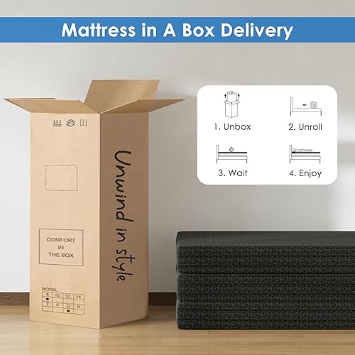 Miniatura 8 de Colchón de espuma viscoelástica de tres pliegues, colchón portátil tamaño Queen de 6 pulgadas, tapete plegable para viajes, campamento y yoga, funda