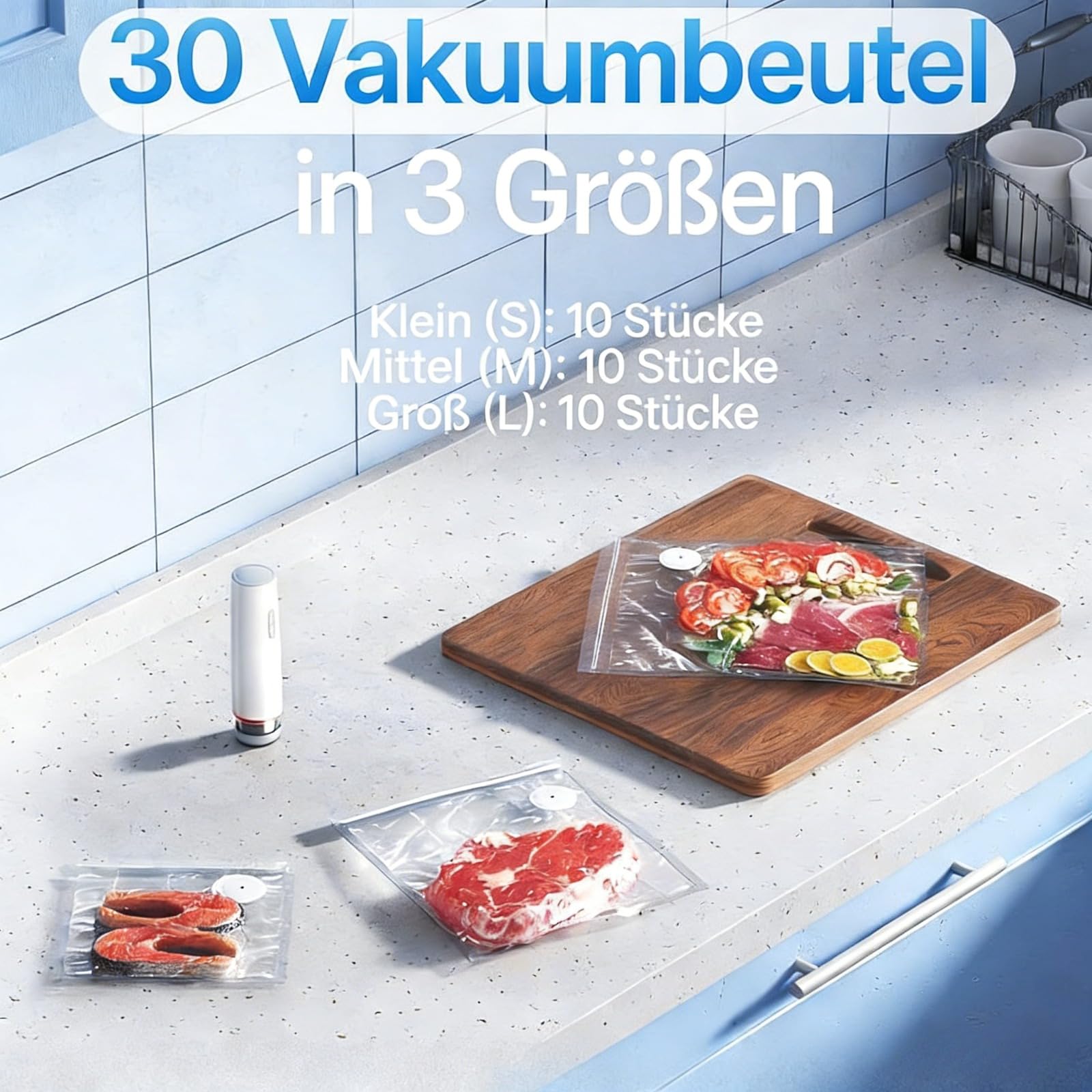 Solite Hand-Vakuumiergerät - Kabellos mit starker Saugleistung & langer Akkulaufzeit - Inklusive Ersatzbeutel - Für frische Lebensmittel & Vakuumieren zu Hause (Weiß)