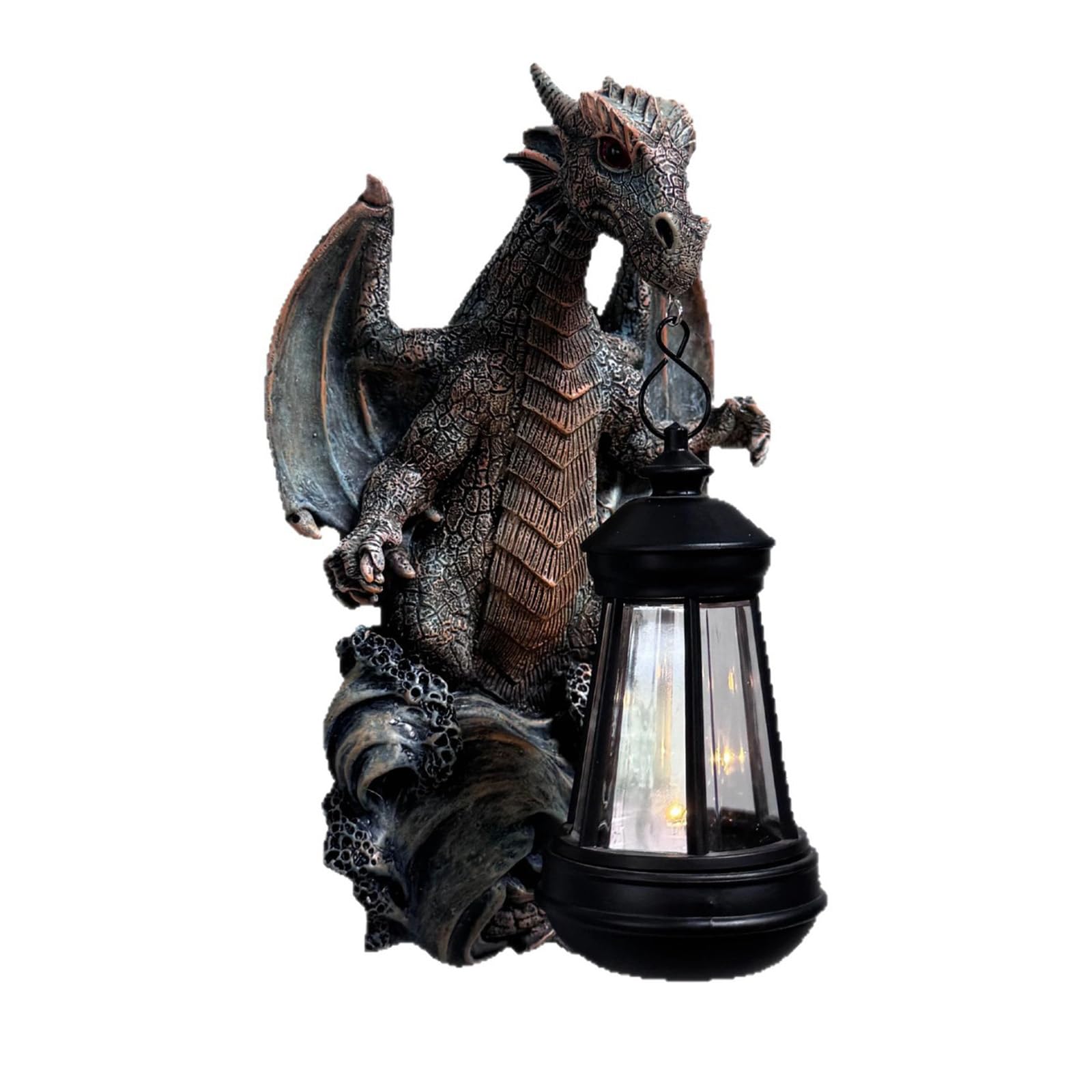 Dragon lanterne solaire extérieur 24cm pour déco arbre mur et clôture de jardin