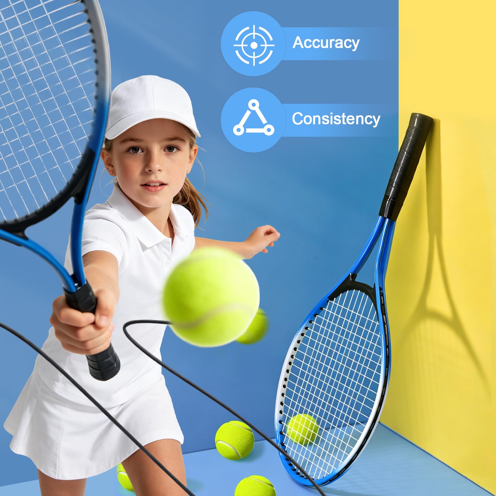 Set di trainer da tennis, attrezzatura da rimbalzo del tennis con palline, racchette e borsa per i principianti giocatori bambini adulti di età superiore ai 3 di 3 anni
