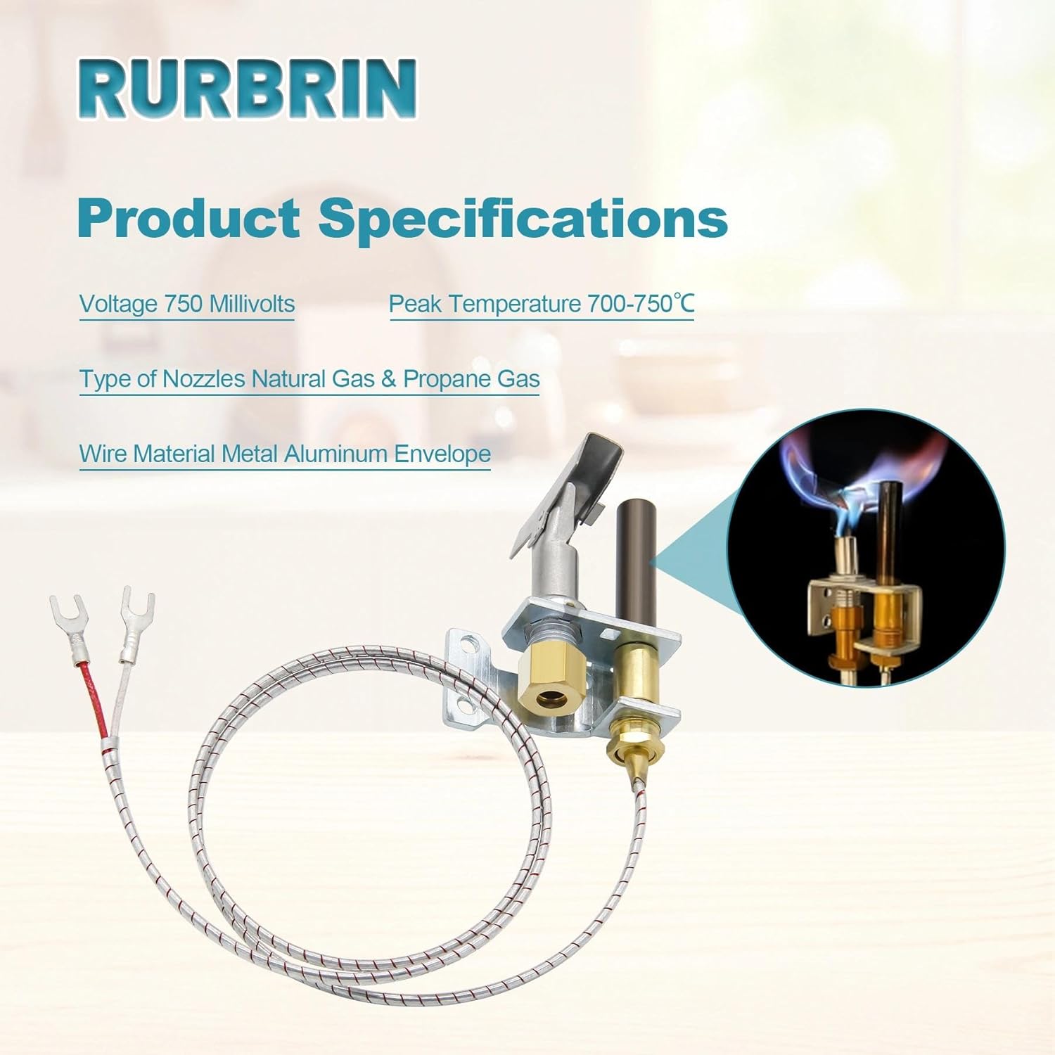 750 Millivolt Thermopile Assembly with Pilot Burner, Compatible with Gas Deep Fryer/Natural Gas and LP Orifice