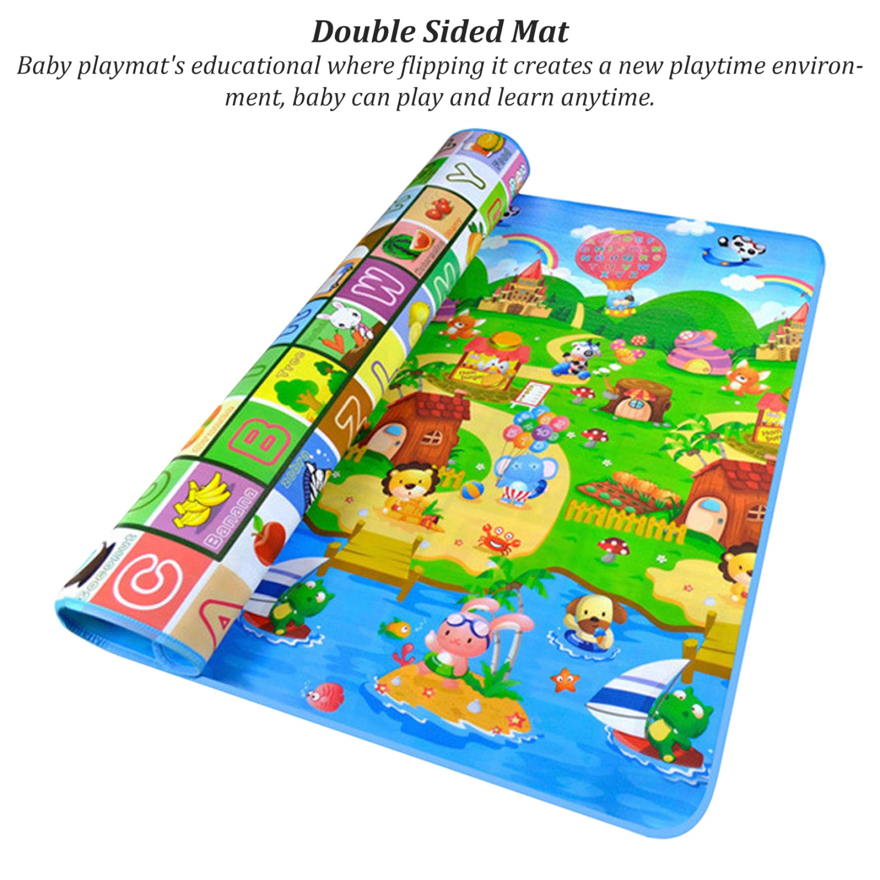 Baby Play tappetini per il pavimento 120x180x0.5 cm bambini che strisciano educativo playmat a 2 forme di alfabeto a 2 lati che apprendono i tappeti per la sala giochi per bambini piccoli.