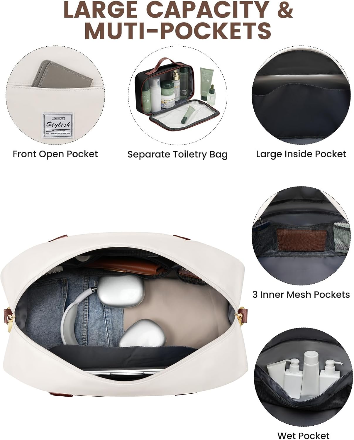 Weekender Travel Duffle Bag for Women: Overnight Bags with Shoe Compartment Carry on Bags for Airplanes with Toiletry Bag Weekend Yoga Gym Bag with Wet Pocket Travel Duffel Tote Bag Hospital Bag - Image 3