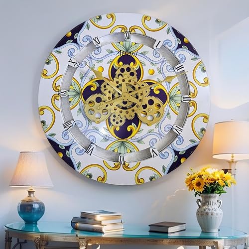 ImprovingLife The Gears Clock Wall Clock Italy Collection with Moving Gears (Atrani, 24 inch Round)