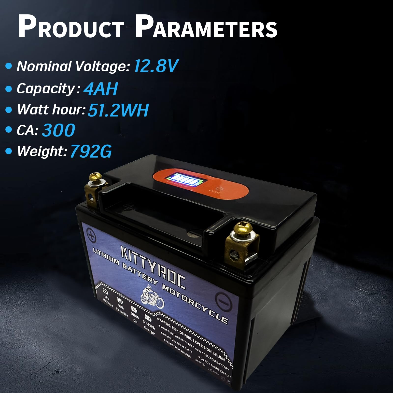 12V Lithium Moto Batteries 4Ah 300A, batterie LiFePO4 avec Smart BMS, Replacement ATV, UTV, Moto, Jet Ski, Snowmobile, 4 roues, Tracteur, Tondeuse à gazon,scooter, jet ski, Motoneige