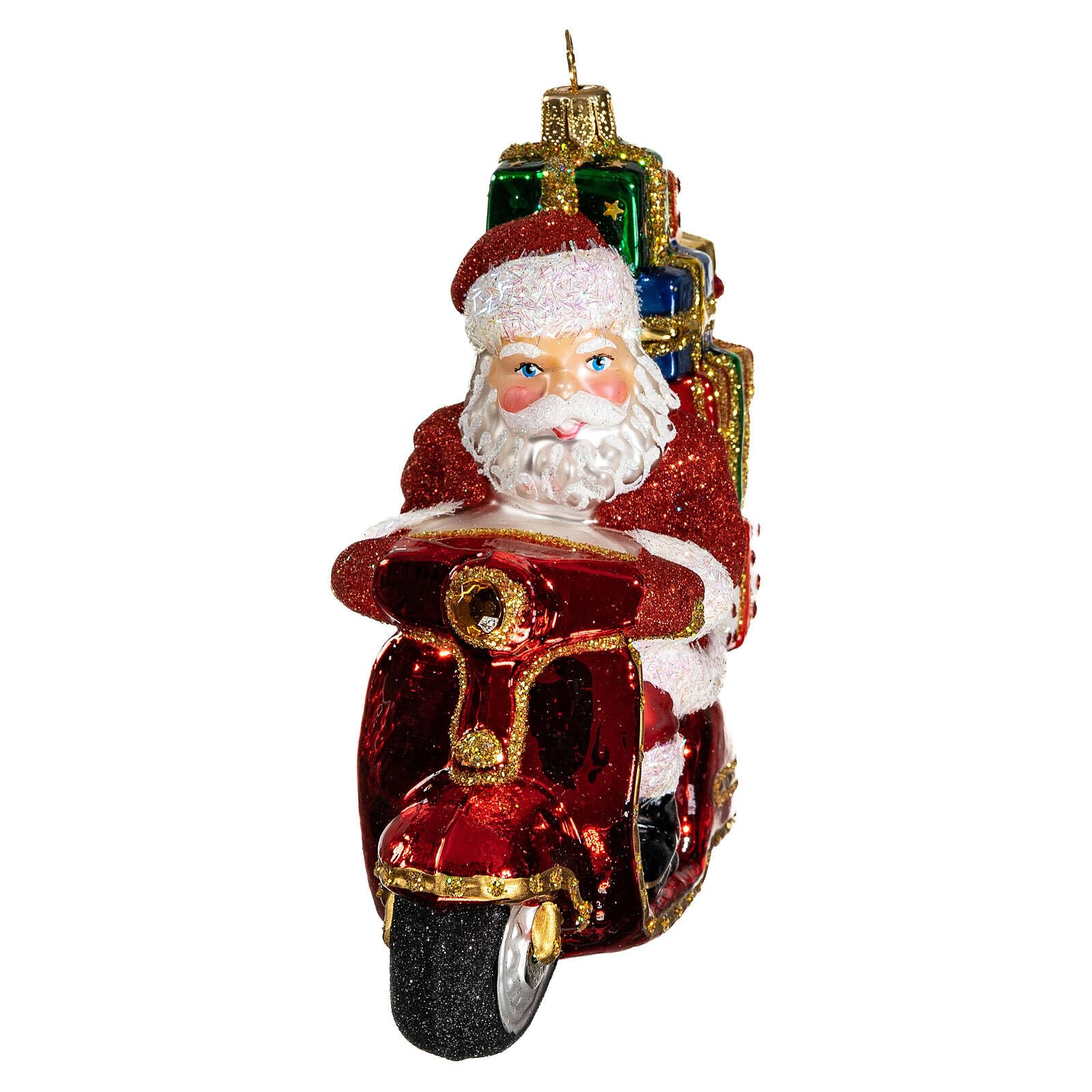 Holyart Adornos de Vidrio soplado para Árbol de Navidad: Papá Noel en escúter Adorno Árbol Navidad Vidrio soplado