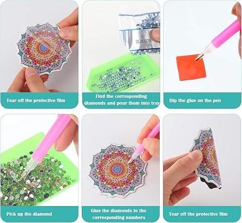 Miniatura 4 de Juego de 24 imanes de pintura de diamante de mandala para refrigerador, pintura de diamante, mandala para nevera, arte de diamante 5D para adultos y