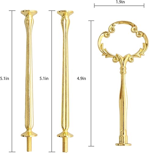 Miniatura 8 de Soporte de metal pesado para tartas de 3 niveles, 14 pulgadas, soporte para plato de fruta, barra de montaje con lápiz capacitivo (corona dorada)