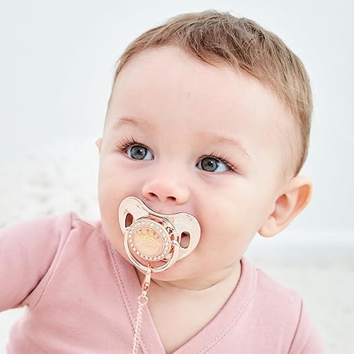 Miniatura 2 de Juego de chupete y clip de oro rosa con nombre personalizado, regalo ideal para baby shower, sesión de fotos y recuerdo de recién nacidos