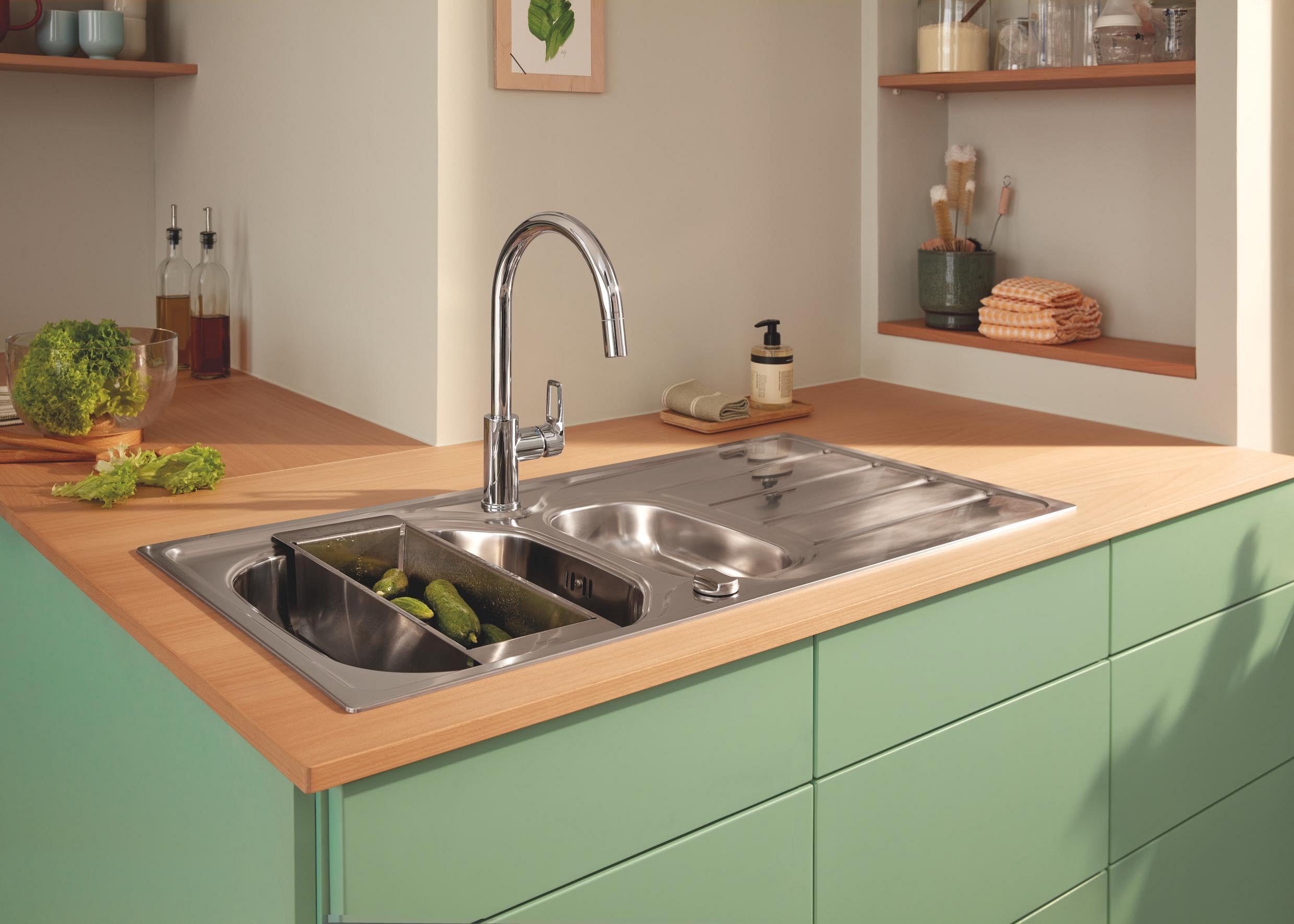 GROHE Wielofunkcyjne sitko (stal nierdzewna, 450 x 150 x 100 mm, nadaje się do mycia w zmywarce, bez korozji), stal nierdzewna, 40852SD0