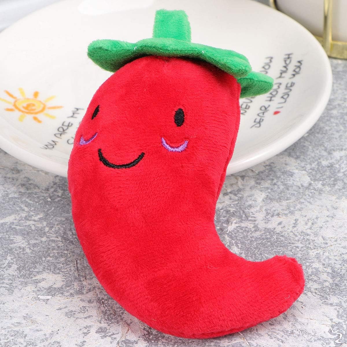 Dwang Plush Chilli Toy Fruits and Vegetables Dog Squeaky Toys Plush Chili Eggplant Corn Puppy Dog Toys for… - Image 2
