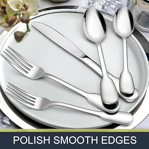 Miniatura 3 de LIANYU Superior - Juego de cubiertos de acero inoxidable 1810, 20 piezas para 4, cubiertos elegantes para cocina, restaurante, boda, pulido de