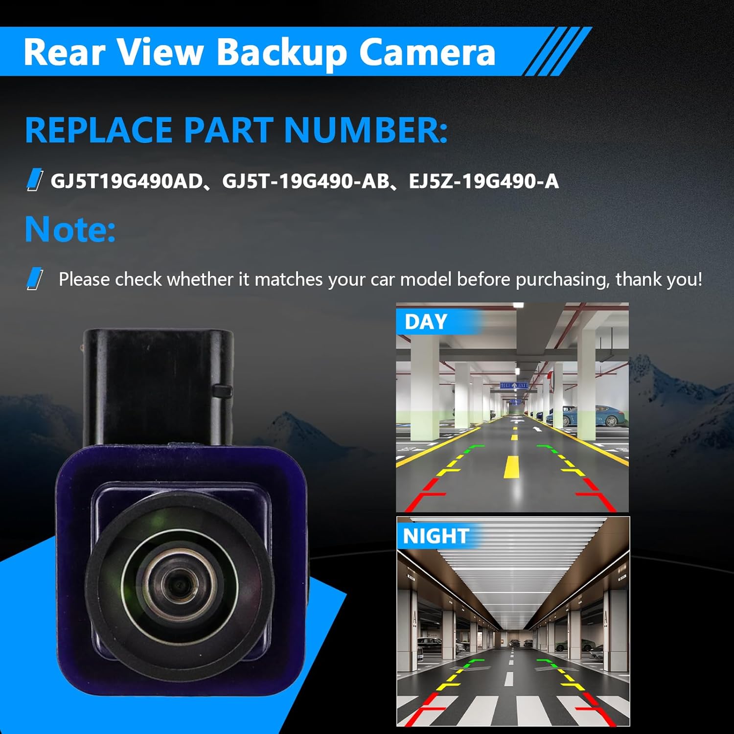 EJ5Z-19G490-A Rear View 170° HD Night Vision Backup Camera Compatible with Ford Escape 2014 2015 2016 Parking Assist Camera Replaces GJ5T19G490AD GJ5T-19G490-AB
