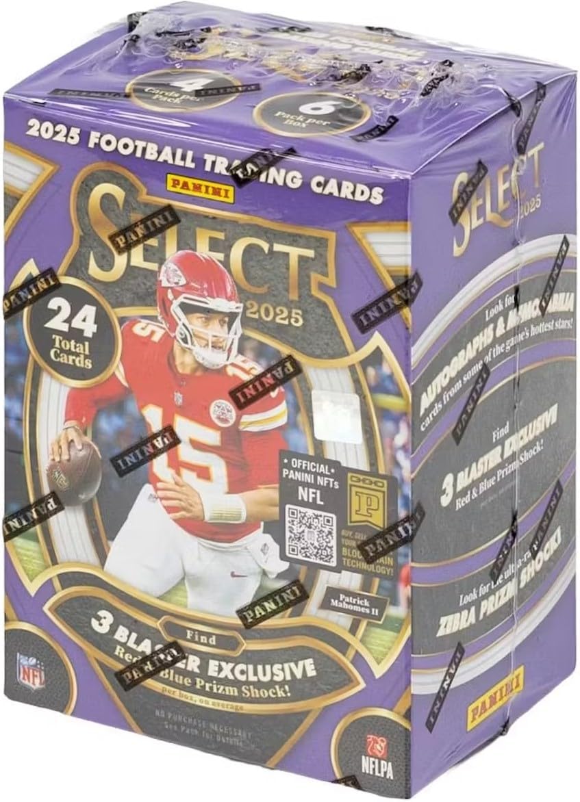 2025 Panini SELECT Football Series Sealed 24 Card Blaster Box Featuring 3 BLASTER EXCLUSIVE Red and Blue Shock Parallel Cards PLUS
