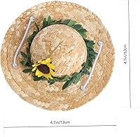 Vista 2 de Balacoo Sombrero de girasol tejido de paja para mascotas, gato y perro, adorable decoración para mascotas, fácil de usar