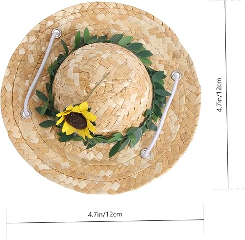 Miniatura 2 de Balacoo Sombrero de girasol tejido de paja para mascotas, gato y perro, adorable decoración para mascotas, fácil de usar