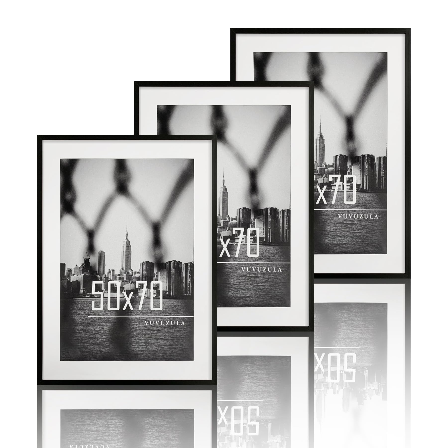 VUVUZULA Bilderrahmen 20x30cm Schwarz 3er Set Fotorahmen Rahmen mit Passepartout Posterrahmen