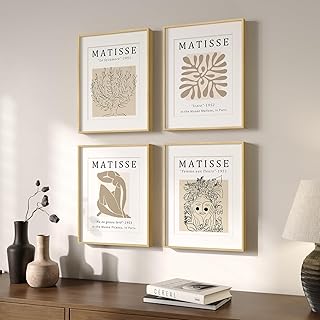 Framed Matisse Neutral Wall Art, Set of 4 Pieces Beige Wall Decor, Abstr...